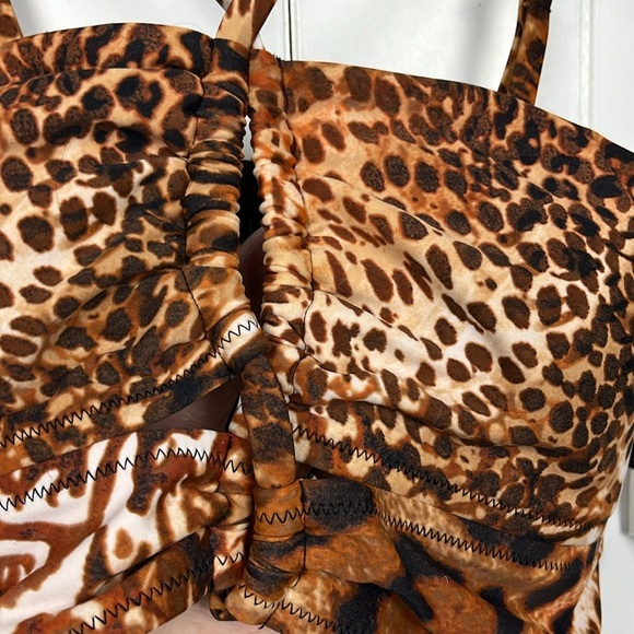 Bar lll Woman’s Swim Top M Brown/Cream Glam Cheetah Padding Adj Straps Stretch - Picture 2 of 9